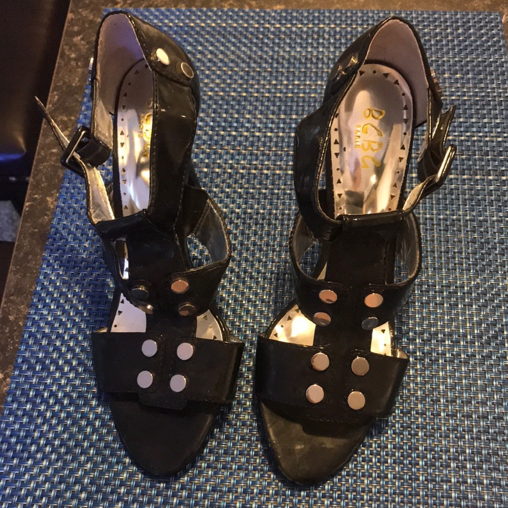 Bcbg strappy black embellished high heals